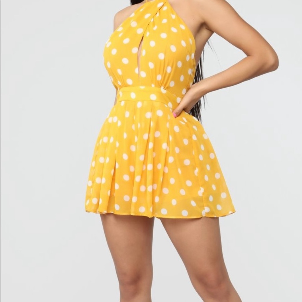 FN “Let’s Get Together Polka Dot Romper” Yellow